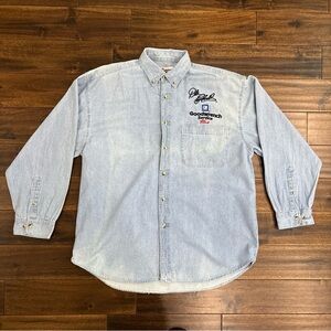 Vintage Dale Earnhardt NASCA Light Blue Denim Button-Up Work Shirt